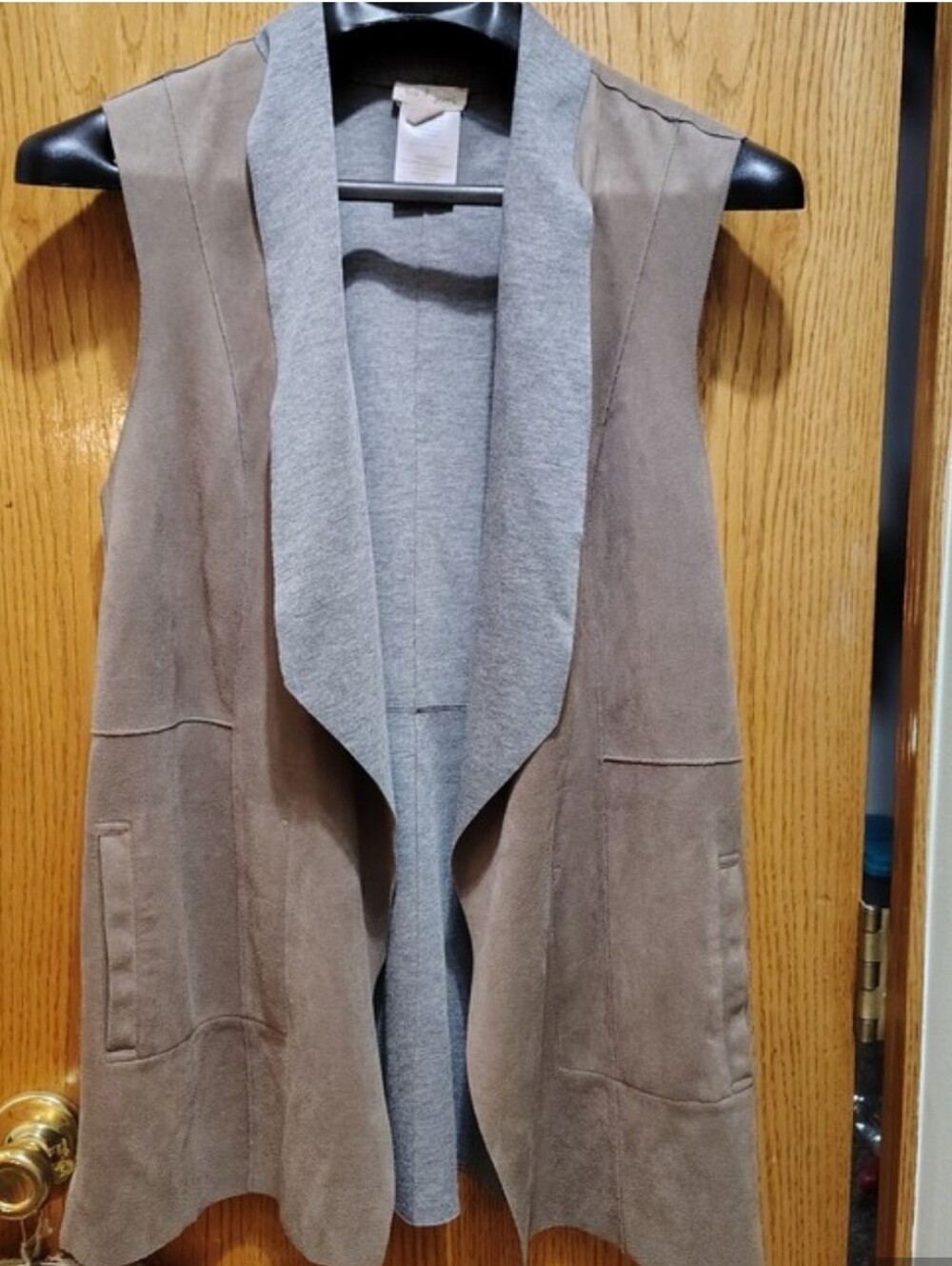Tribal Jeans Size P/S Taupe Faux Suede Gray Shawl Collar Vest